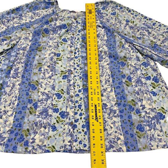Lauren Conrad Top Womens 4X Blue Floral Tunic Buttons Loose Peasant Cottagecore - Picture 8 of 9